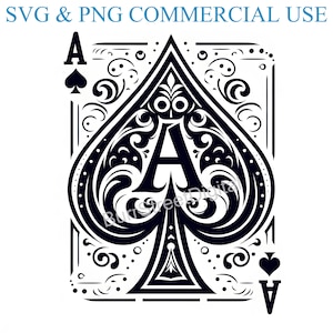 Ace of Spades SVG & PNG Digital Files, Vector Graphic Design Print Laser Engrave Files, Instant Digital Download