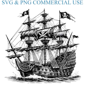 Archivos SVG y PNG de barco pirata, gráfico vectorial (descarga digital)