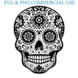 Sugar Skull SVG & PNG Digital Files, Vector Graphic Design Print Laser Engrave Files, Instant Digital Download,