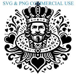 King of Hearts SVG & PNG Digital Files, Vector Graphic Design Print Laser Engrave Files, Instant Digital Download