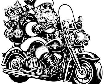 Santa Claus Motorcycle SVG & PNG Digital Files, Vector Graphic Design Print Laser Engrave Files, Instant Digital Download