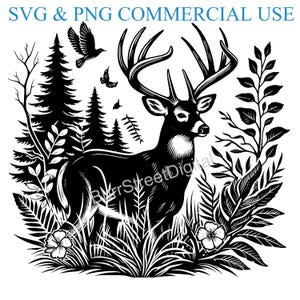 Whitetail Deer SVG & PNG Digital Files, Vector Graphic Design Print Laser Engrave Files, Instant Digital Download
