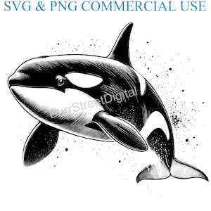 Whale SVG & PNG Digital Files, Vector Graphic Design Print Laser Engrave Files, Instant Digital Download, Orca