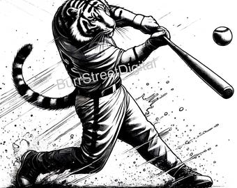 Detroit Tiger Hitting Homerun SVG, PNG Files (Digital Download)