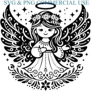 Christmas Angel SVG & PNG Digital Files, Vector Graphic Design Print Laser Engrave Files, Instant Digital Download