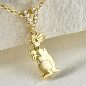 14K Solid Gold Rabbit Necklace /Rabbit Diamond Necklace / Delicate Rabbit Necklace / Minimalist Rabbit Necklace / Special Gifts For Lovers