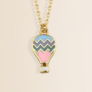 14K Gold Hot Air Balloon Pendant Necklace | Multicolor Charm | Dainty Whimsical Jewelry Gift for Her|Anniversary Present|Handcrafted Jewelry