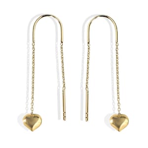 Puff Heart Charm Huggie Earrings in Real 14K Gold | Romantic Coquette Jewelry | Minimalist Drop Hoop Earrings|Anniversary & Last Minute Gift