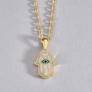 14K Gold Diamond Hamsa Necklace / Hamsa Necklace / Evil Eye Protection / Minimalist Spiritual Jewelry / protective hand / Gift for Mothers