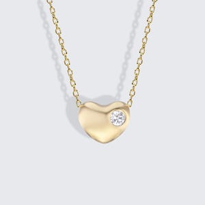 Heart Diamond Solitaire Necklace / Diamond Heart Necklace 14K Solid Gold / Elegant Heart Necklace / Diamond Heart Necklace / Gift For Women