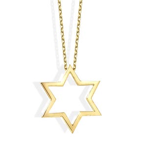 Collar de estrella de David de oro auténtico de 14 quilates / Colgante de estrella judía / Diseño minimalista Shlomit / Collar de estrella judía de oro macizo / Regalo de Hanukkah