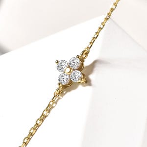 Four Leaf Clover Diamond Bracelet in 14K Solid Gold | Diamond Cluster Chain | Elegant Flower Bracelet | Anniversary Gift | Gift for Her