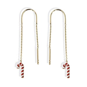 14K Real Gold Christmas Candy Cane Earrings / Gold Earring Candy Cane / Candy Earrings / Lovely Candies / Handmade Lightweight Unique Gift