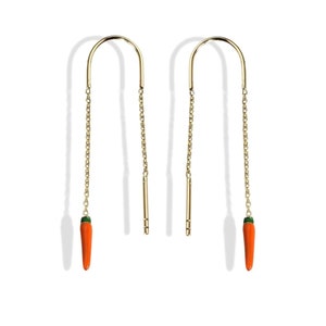 14K echt gouden wortelontwerpoorbellen / bungelende worteloorbellen / zoete minimalistische oorbellen / email kruidensieraden voor vrouwen/cadeau voor zus