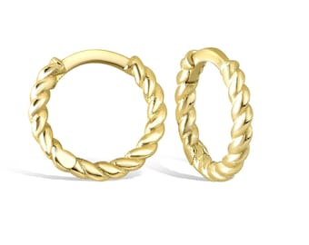 Elegant Wired Thick Rope Hoop Earrings / Round Huggie Gold Earrings / 14K Real Gold Earrings Twisted Rope Earrings /Thick Gold Hoop Earrings