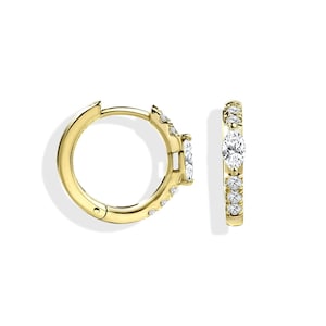 Aros de diamantes marquesa en oro auténtico de 14 quilates / Aros de diamantes marquesa con montura de bisel simple / Aros de diamantes tipo huggie / Regalo para el Día de la Madre
