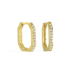 14K Gold Rectangle Diamond Earrings / Unique Hoop Earrings / U Shaped Diamond Earrings / Minimalist Diamond Earrings/Huggie Diamond Earrings