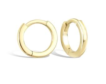 14K Gold Round Hoop Earrings / Solid Yellow Gold Shiny Hoop Earrings / Huggies Tiny Gold Hoop Earrings / Small Plain Gold Huggie Earrings