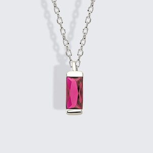 Ruby Baguette Necklace / Solid Gold Ruby Necklace / July Birthstone / Solitaire Ruby Baguette Necklace / Ruby Pendant /Gift for Valentine&#39;s