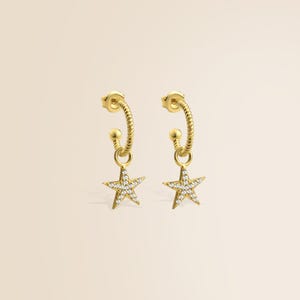 Real Diamond Star Earrings / 14K Gold Stud Dangle Huggie Star Earrings / Daily Earrings / Diamond Dangling Star Earrings / Anniversary Gift