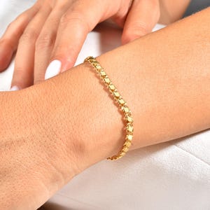 14K Echt Gold Spiegel Kettenarmband / Unisex Echtgold Kettenarmband / Gold Pailletten Kettenarmband / Pailletten Kette / Gold Spiegel Armband