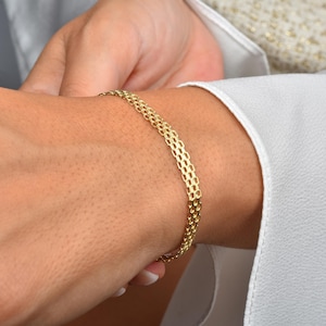 Bismarck Curb Chain Link Bracelet in Real 14K Gold | 4.3mm Width | Perfect Christmas&Valentine’s Day Gift for Women|Special Occasion Jewelry