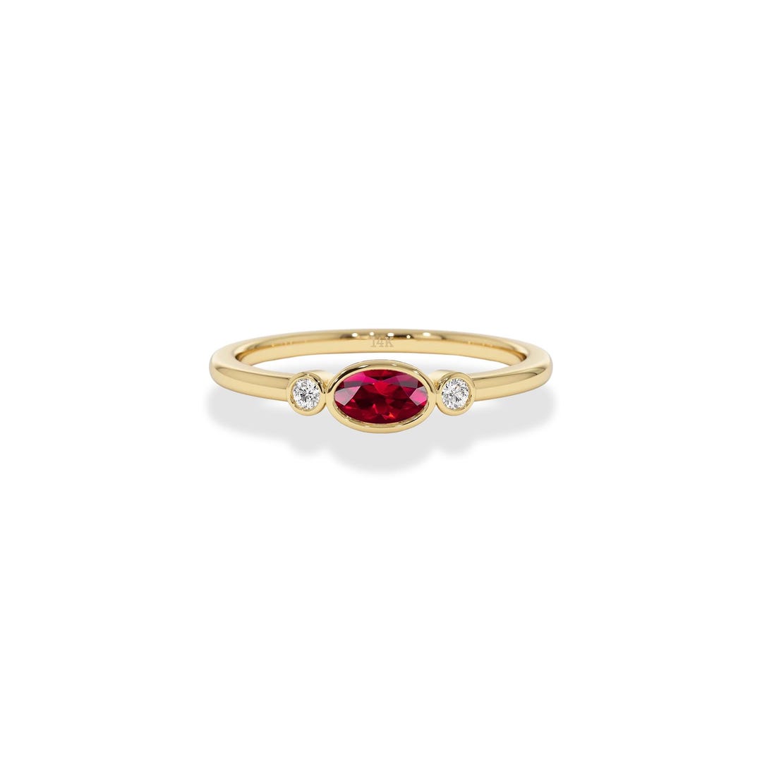 Oval Ruby and Diamond Ring: 10K/14K Gold July Birthstone Stacking Ring ...