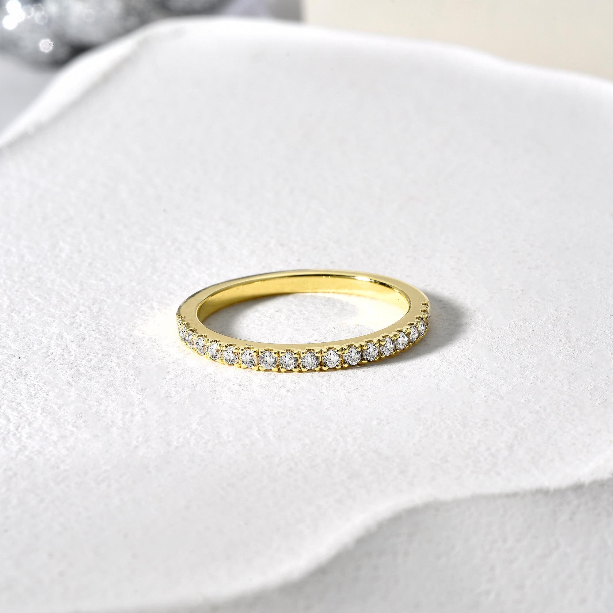 14K Gold Diamond Eternity Band Ring, Dainty Wedding Jewelry - Etsy