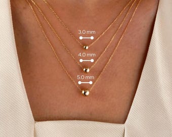 Dainty 14K Solid Gold Ball Pendant Necklace: Minimalist Layering Jewelry