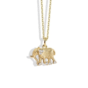 Real 14K Gold Diamond Elephant Necklace / Small Elephant Necklace for Women / Minimalist Elephant Necklace / Daily Diamond Jewelry