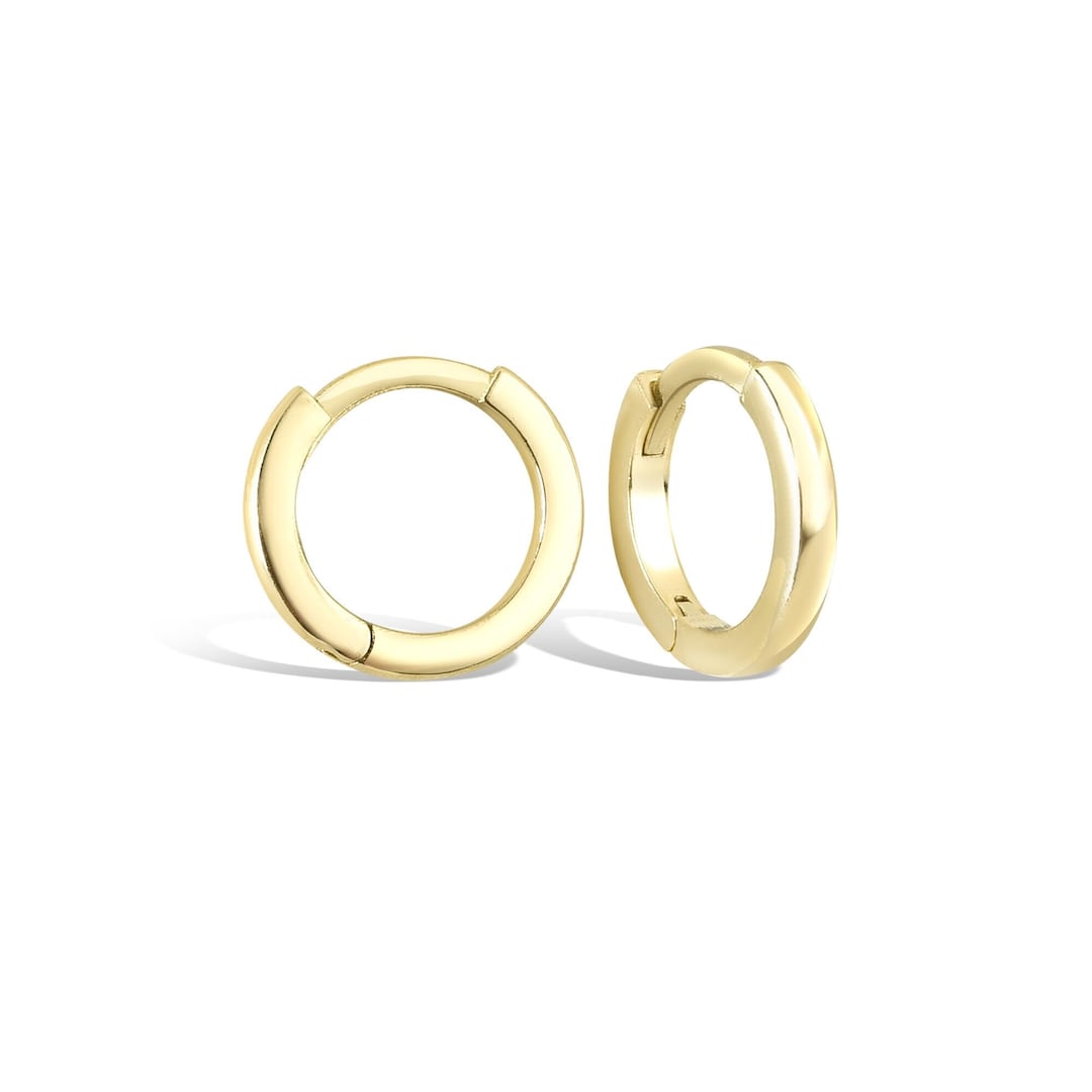 14K Gold Round Hoop Earrings / Solid Yellow Gold Shiny Hoop Earrings ...