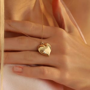 14K Solid Gold Balloon Heart Necklace / Elegant Puffy Heart Necklace / Handmade Balloon Heart Necklace / Puffy Heart Pendant /Gift for Women