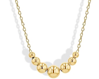 14K Gold Ball Bead Chain Necklace, Minimalist Hollow Sphere Jewelry