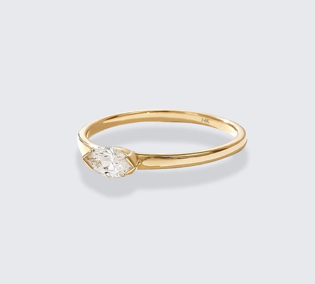 Marquise Diamond Solitaire Stack Ring / 10K 14K Real Gold Diamond ...