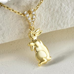 Delicate Bunny Pendant, 10K 14K Solid Gold 0.06 ct Real Diamond Rabbit Necklace Minimalist Animal Lover Jewelry,Unique Romantic Gift for Her