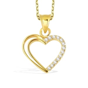 10K 14K Solid Gold 0.10 ct Diamond Heart Necklace, Bridal Open Heart Pendant, Genuine Natural Diamond Jewelry, Elegant Gift for Mom or Wife