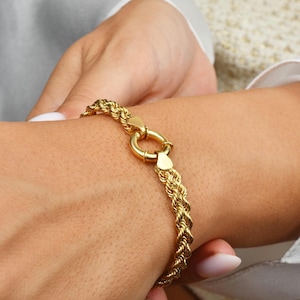Rope Chain Bracelet in 14K Solid Gold - 4.5mm  Dainty Rope Bracelet, Unisex Braided Bracelet, Twist Chunky Chain, Stacking Fashion Delicate
