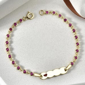 10K/14K Gold Baby Name Bracelet / Baby ID Bracelet / Ruby Stone Baby Bracelet / Custom Name Engraved Gold Bracelet / Newborn Gift