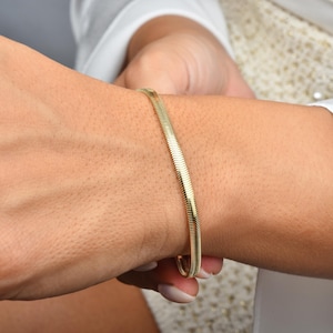 14K Solid Gold Italian Snake Chain Necklace / Herringbone Bracelet / Italian Snake Chain Bracelet / Thin Gold Bracelet Women /Gift for Women