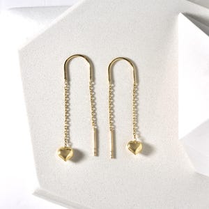 Puff Heart Charm Huggie Earrings in Real 14K Gold | Romantic Coquette Jewelry | Minimalist Drop Hoop Earrings|Anniversary & Last Minute Gift
