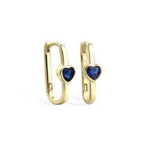 Sapphire 14K Solid Gold Heart Earrings / Heart Sapphire Huggie Hoop Earrings / Handmade Minimalist Jewelry / Gift for Her /Mother's day gift