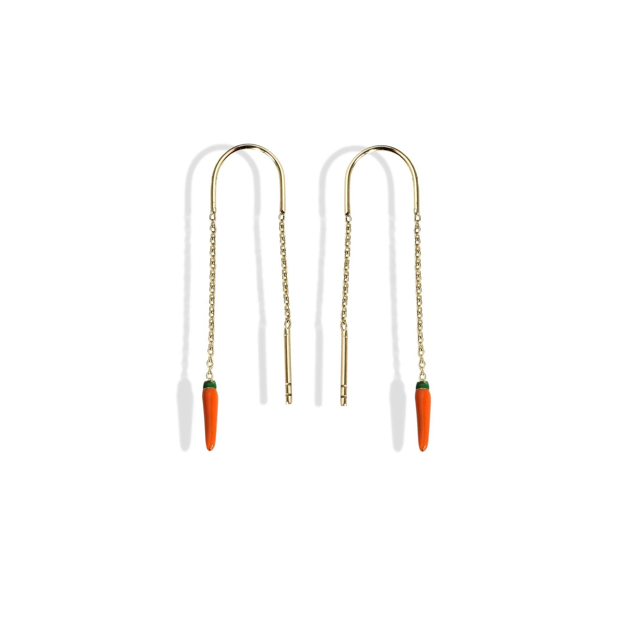 14K Real Gold Carrot Design Earrings / dangling carrot earrings / sweet minimalist earrings /Enamel Herbal Jewelry for Women/Gift for sister