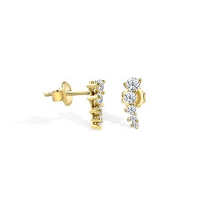 14K Gold Graduated Diamond Climber Earrings / Elegant Curved  Ear Climber Earrings / Helix Cartilage Stud Earrings / Ear Climber Earrings