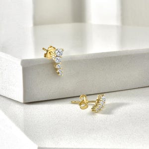 14K Gold Graduated Diamond Climber Earrings / Elegant Curved  Ear Climber Earrings / Helix Cartilage Stud Earrings / Ear Climber Earrings
