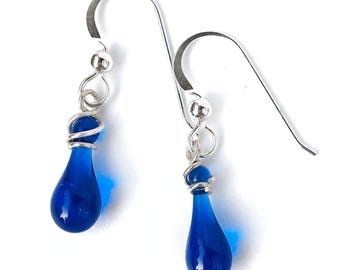 Short Cobalt Blue Earrings