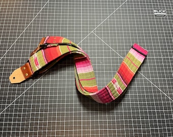 Pink & Green padded serape handmade guitar strap / one-of-a-kind