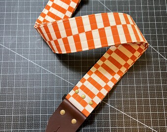 Orange/Red & White Classic handmade guitar strap/limited edition