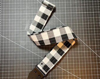 Extra Long/Black & White Buffalo Plaid handmade guitar strap/one-of -a-kind