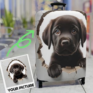 Personalized Photo Luggage Cover and Tag, Custom Picture Luggage Cover, Travel Luggage Cover with Photo Name, Pet Photo Logo Suitcase Cover