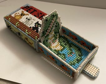 Pop Up Matchbox "Adopt A Pet?" Cross Stitch on Perforated Paper Tutorial